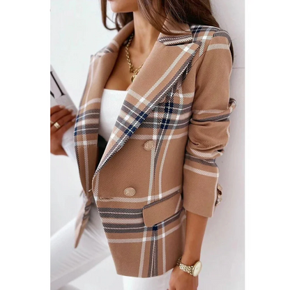 Blazer femme – Coupe cintrée – Col réversible – Double boutonnage – Rayures élégantes