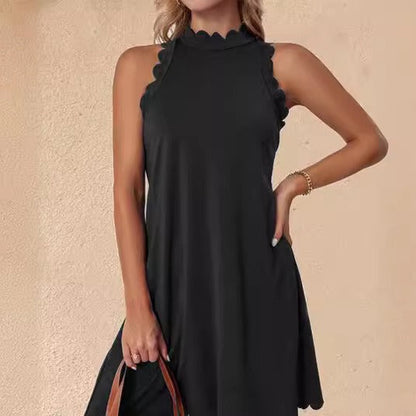 Robe femme – Coupe évasée – Coton – Encolure festonnée – Ourlet volanté