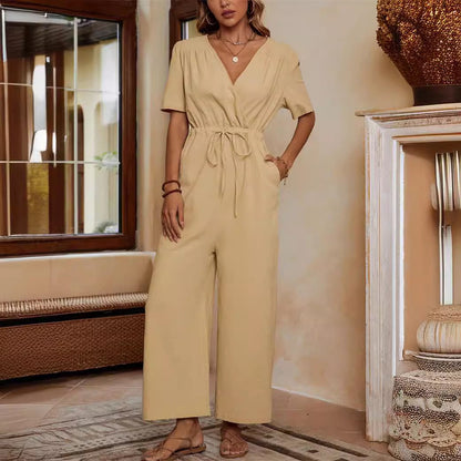 Combinaison femme – Lin et coton – Coupe ample – Taille ajustable – Pantalon large