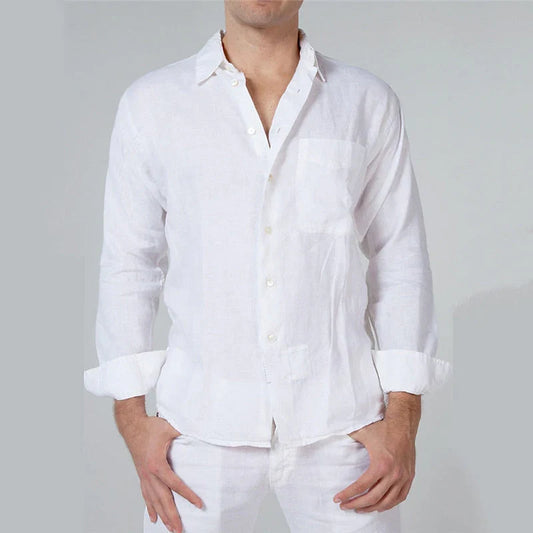 Chemise homme décontractée – Coupe ample – Fibres naturelles – Manches longues