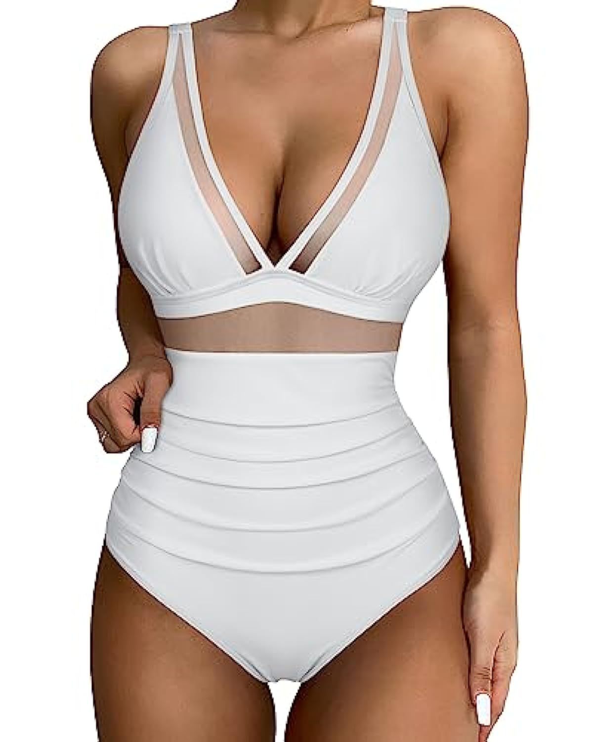 Maillot de bain femme – Coupe moulante – Décolleté plongeant – Détails en mesh respirants