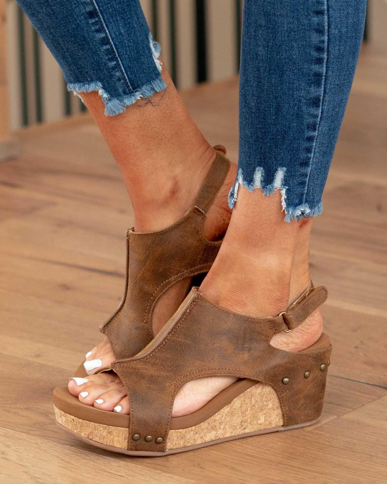 Sandales femme – Bout ouvert – Semelle en liège – Design ajouré – Confort ergonomique