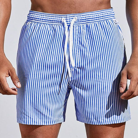 Short de bain homme – Coupe régulière – Séchage rapide – Motif rayé – Poches latérales