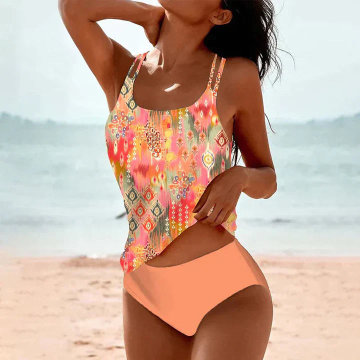 Tankini femme – Coupe décontractée – Bretelles doubles – Tissu respirant – Ensemble assorti