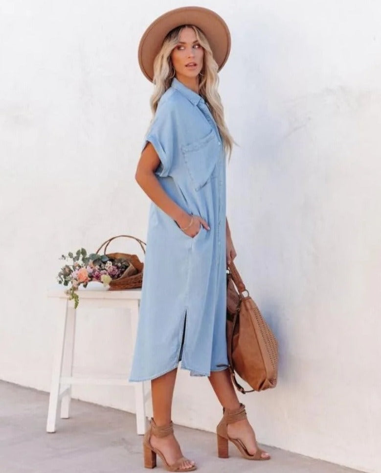 Robe Chemise Femme – Coupe Décontractée – Manches Courtes – Tissu Respirant