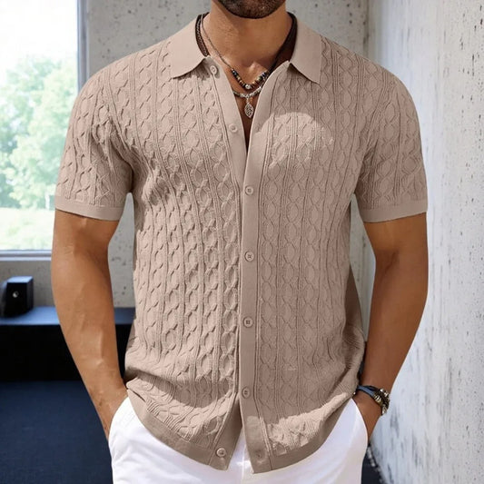 Polo homme – Coupe slim – Maille texturée douce – Col classique – Style rétro