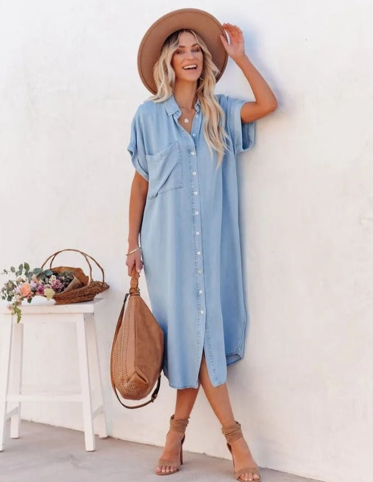 Robe Chemise Femme – Coupe Décontractée – Manches Courtes – Tissu Respirant