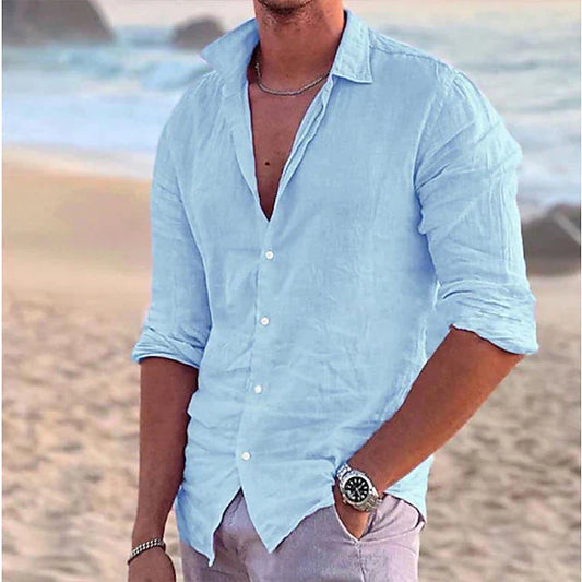 Chemise homme – Coupe décontractée – Manches longues – Fibre naturelle