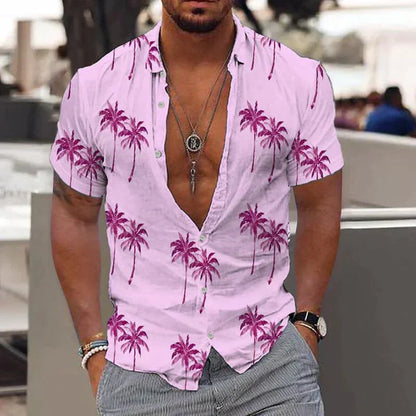 Chemise homme manches courtes – Coupe décontractée – Fibres naturelles – Imprimé tropical