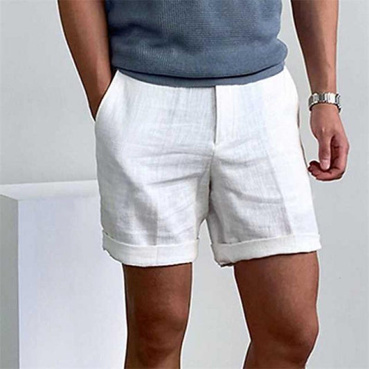Short décontracté homme – Coupe relax – Lin – Poches latérales – Ourlet retroussé