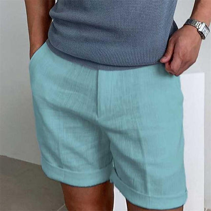 Short décontracté homme – Coupe relax – Lin – Poches latérales – Ourlet retroussé