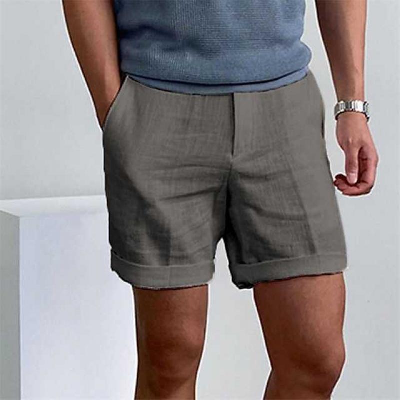 Short décontracté homme – Coupe relax – Lin – Poches latérales – Ourlet retroussé