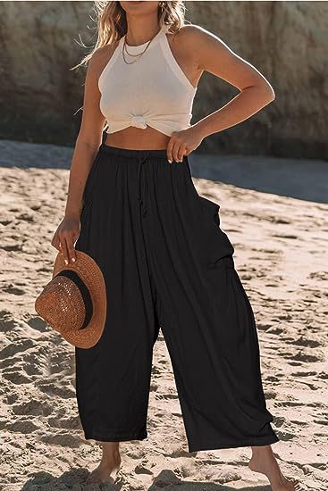 Pantalon femme – Coupe ample – Coton respirant – Taille cordon – Longueur totale