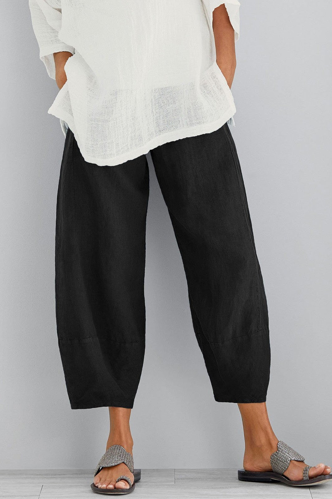 Pantalon Femme – Coupe Large – Tissu Léger Respirant – Longueur Cheville – Avec Poches