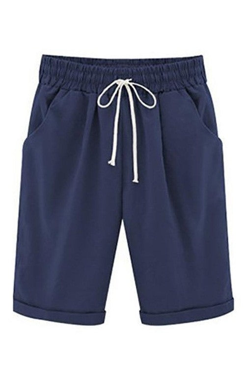 Short femme – Coupe ample confortable – Taille élastique à cordon – Longueur genou – Poches latérales pratiques