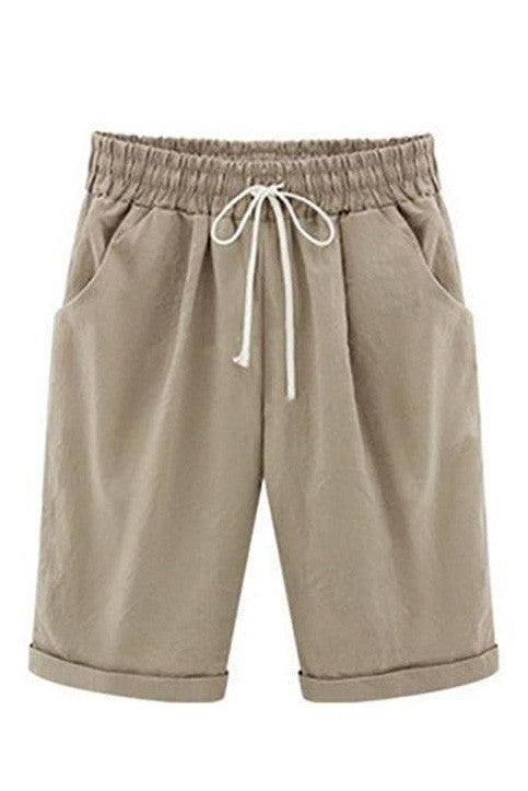 Short femme – Coupe ample confortable – Taille élastique à cordon – Longueur genou – Poches latérales pratiques