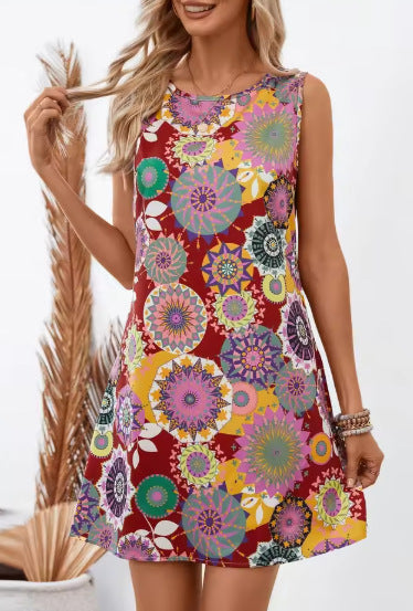 Robe sans manches femme – Coupe droite fluide – Imprimé floral
