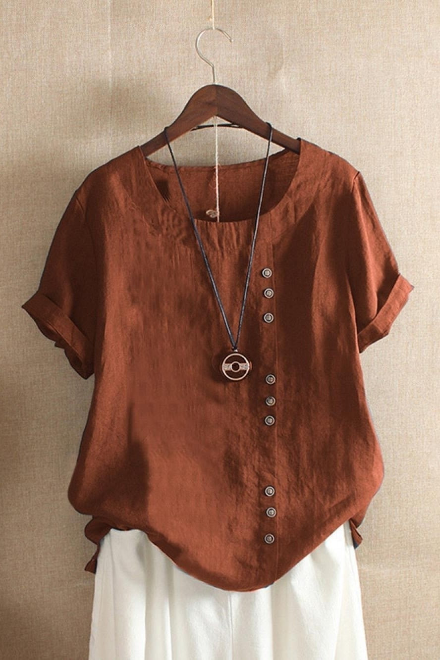 Blouse femme – Coupe décontractée – Manches courtes – Col rond
