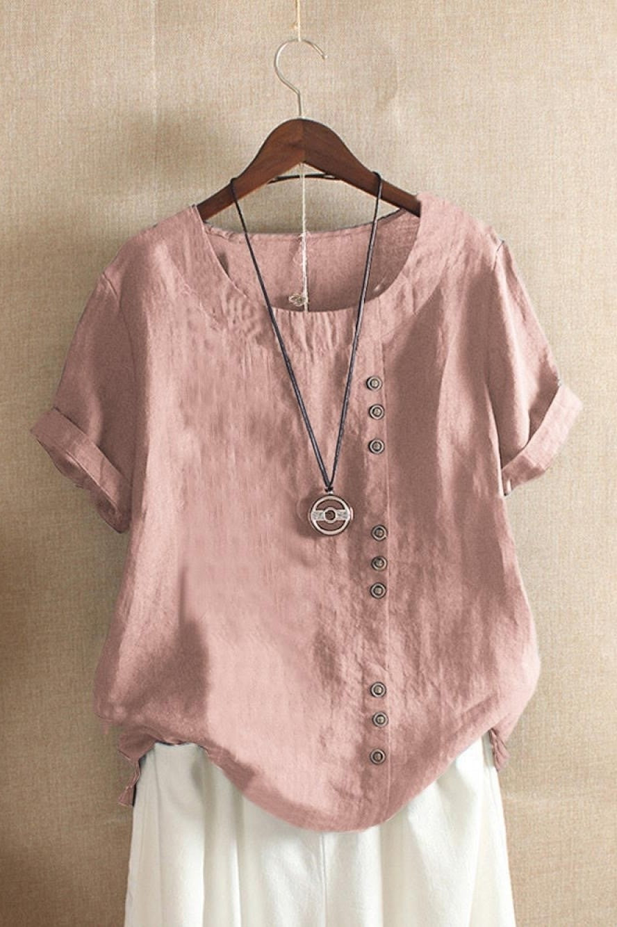 Blouse femme – Coupe décontractée – Manches courtes – Col rond