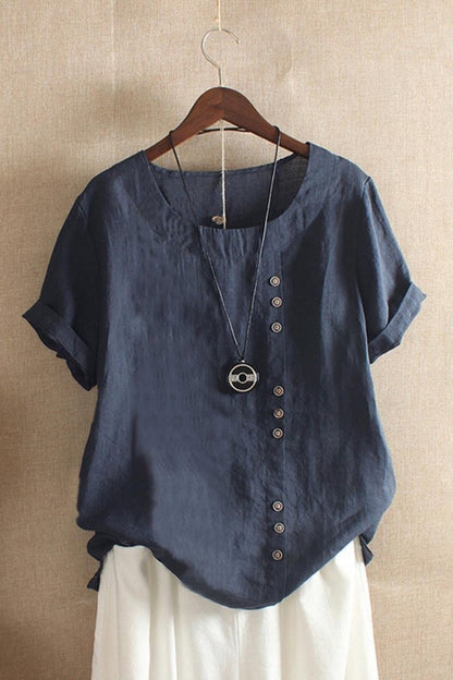 Blouse femme – Coupe décontractée – Manches courtes – Col rond