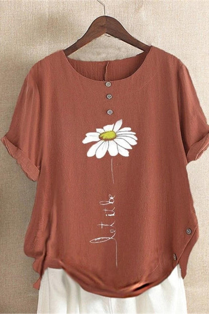 Chemise femme manches courtes – Coupe décontractée – Col rond – Imprimé floral