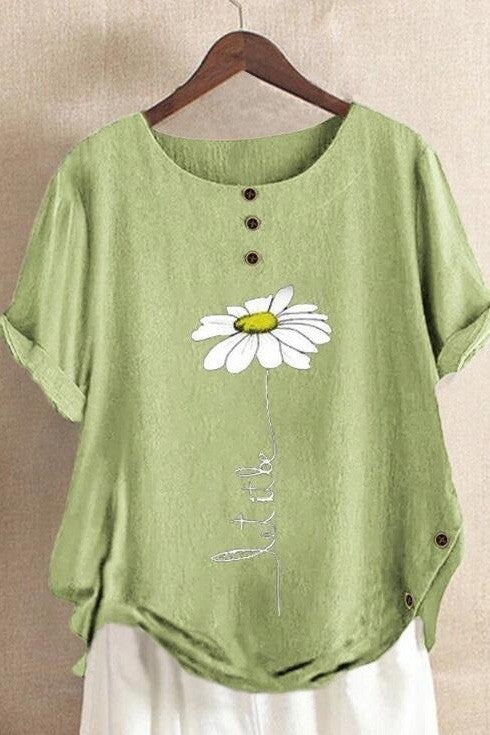 Chemise femme manches courtes – Coupe décontractée – Col rond – Imprimé floral