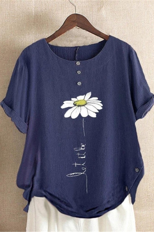 Chemise femme manches courtes – Coupe décontractée – Col rond – Imprimé floral