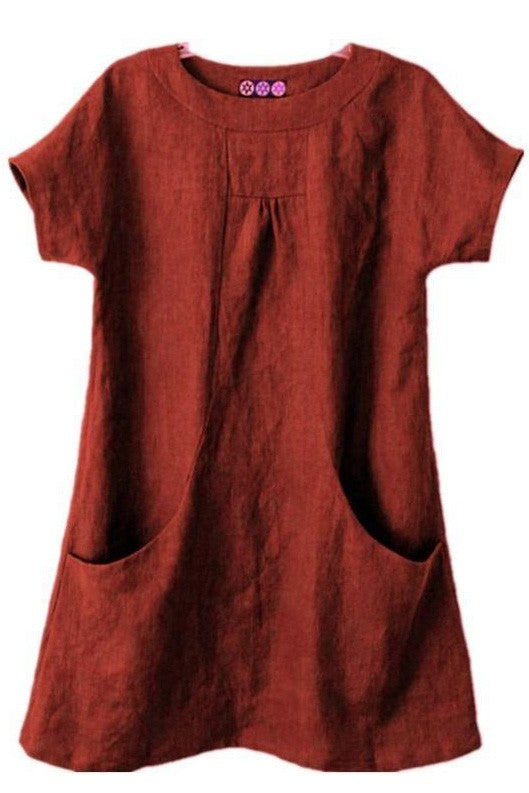 Blouse Femme – Coupe Ample – Manches Courtes – Fibres Naturelles Respirantes – Poches Devant