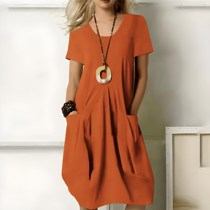 Robe midi femme – Coupe ample – Manches courtes – Poches – Tissu respirant