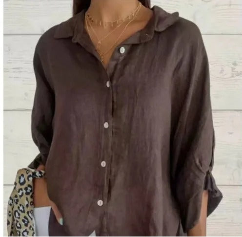 Chemise femme – Coupe décontractée – Manches longues – Fibres naturelles – Col classique