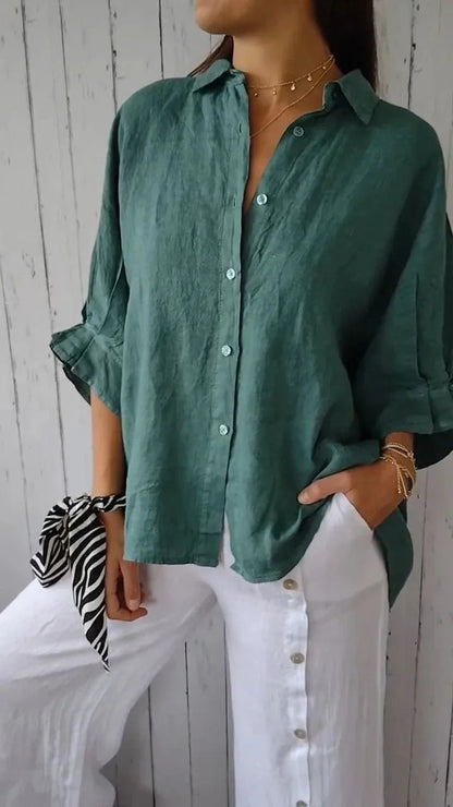 Chemise femme – Coupe décontractée – Manches longues – Fibres naturelles – Col classique