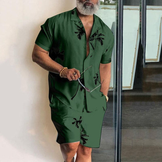 Ensemble homme chemise et short – Coupe décontractée – Imprimé tropical