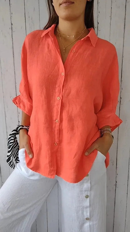 Chemise femme – Coupe décontractée – Manches longues – Fibres naturelles – Col classique