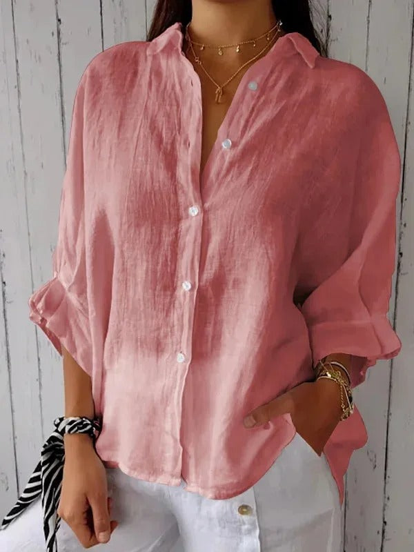 Chemise femme – Coupe décontractée – Manches longues – Fibres naturelles – Col classique