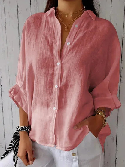 Chemise femme – Coupe décontractée – Manches longues – Fibres naturelles – Col classique