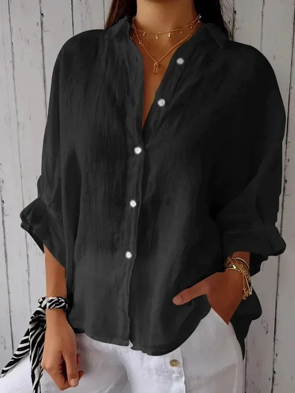 Chemise femme – Coupe décontractée – Manches longues – Fibres naturelles – Col classique