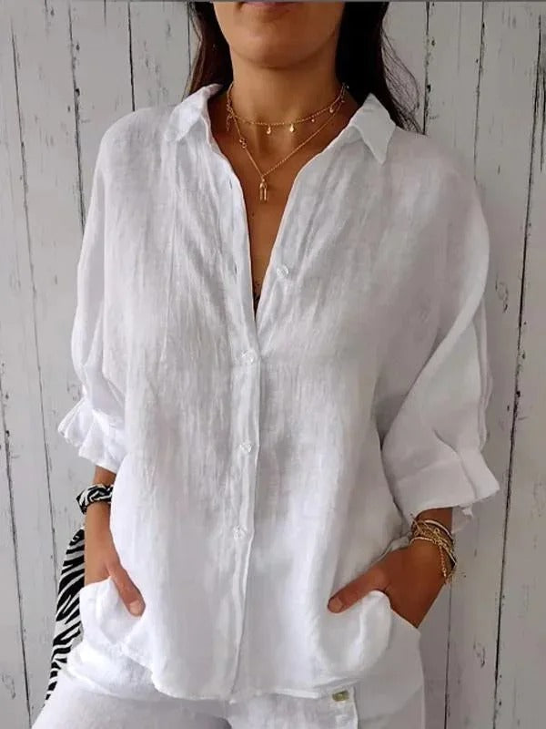 Chemise femme – Coupe décontractée – Manches longues – Fibres naturelles – Col classique