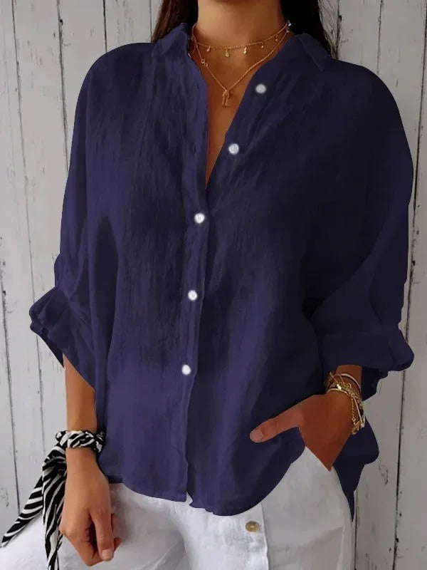 Chemise femme – Coupe décontractée – Manches longues – Fibres naturelles – Col classique