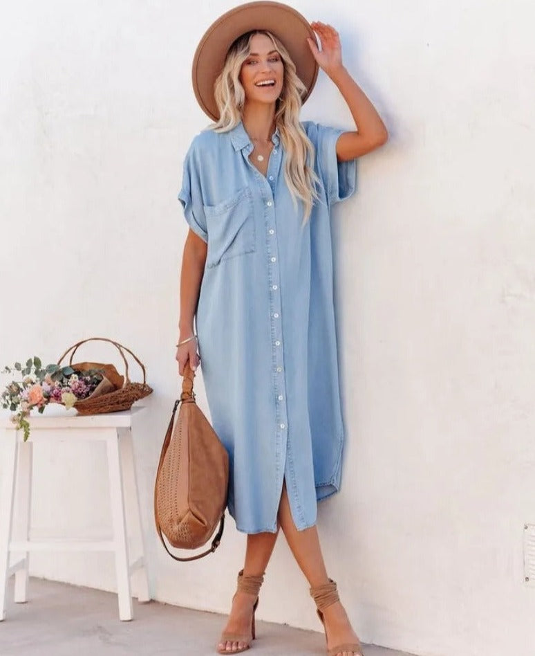 Robe Chemise Femme – Coupe Décontractée – Manches Courtes – Tissu Respirant