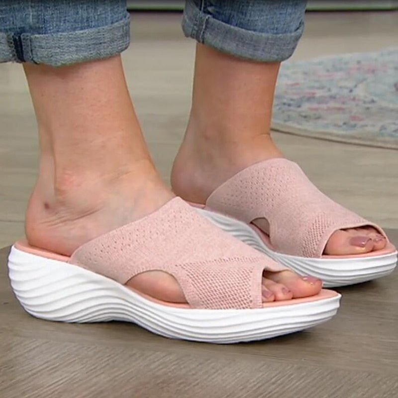 Sandales femme à enfiler – Tricot doux – Bout ouvert – Semelle confortable antidérapante