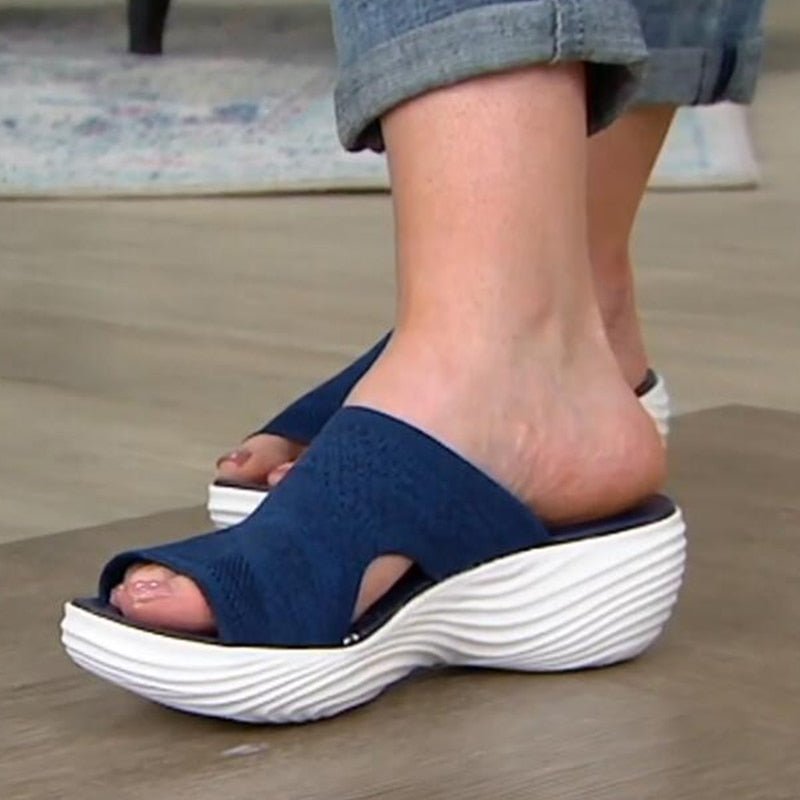 Sandales femme à enfiler – Tricot doux – Bout ouvert – Semelle confortable antidérapante