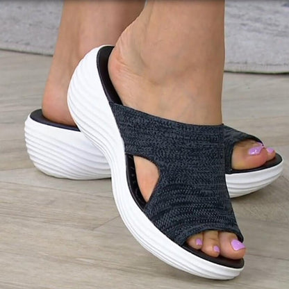 Sandales femme à enfiler – Tricot doux – Bout ouvert – Semelle confortable antidérapante