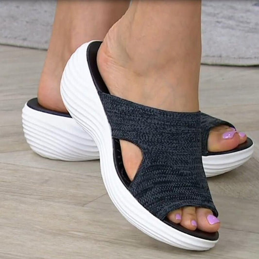 Sandales femme à enfiler – Tricot doux – Bout ouvert – Semelle confortable antidérapante