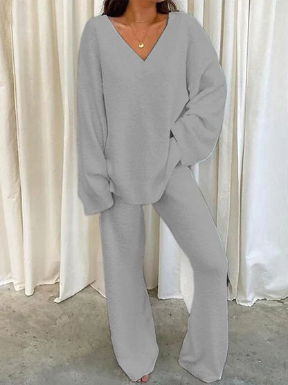 Ensemble détente femme – Maille douce – Coupe ample – Haut col V manches longues