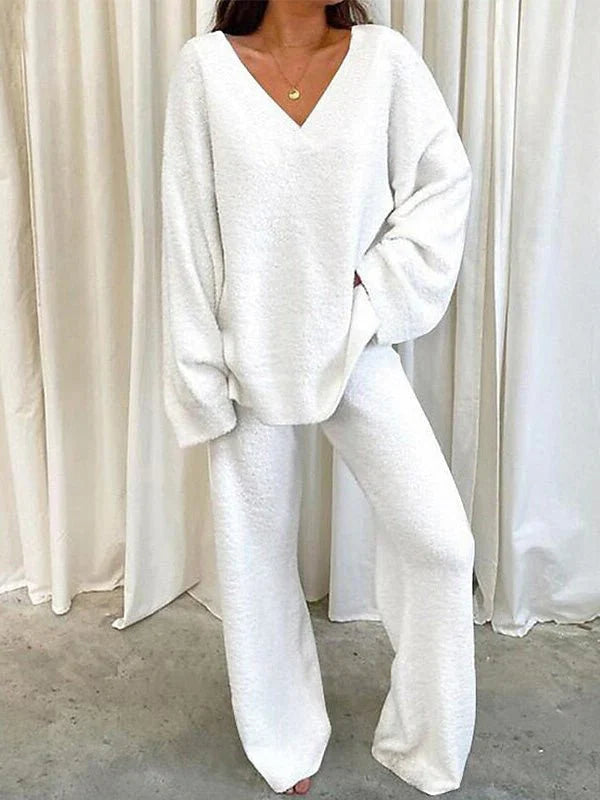 Ensemble détente femme – Maille douce – Coupe ample – Haut col V manches longues