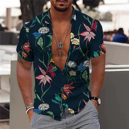 Polo homme – Coupe slim – Tissu respirant – Manches courtes – Imprimé floral
