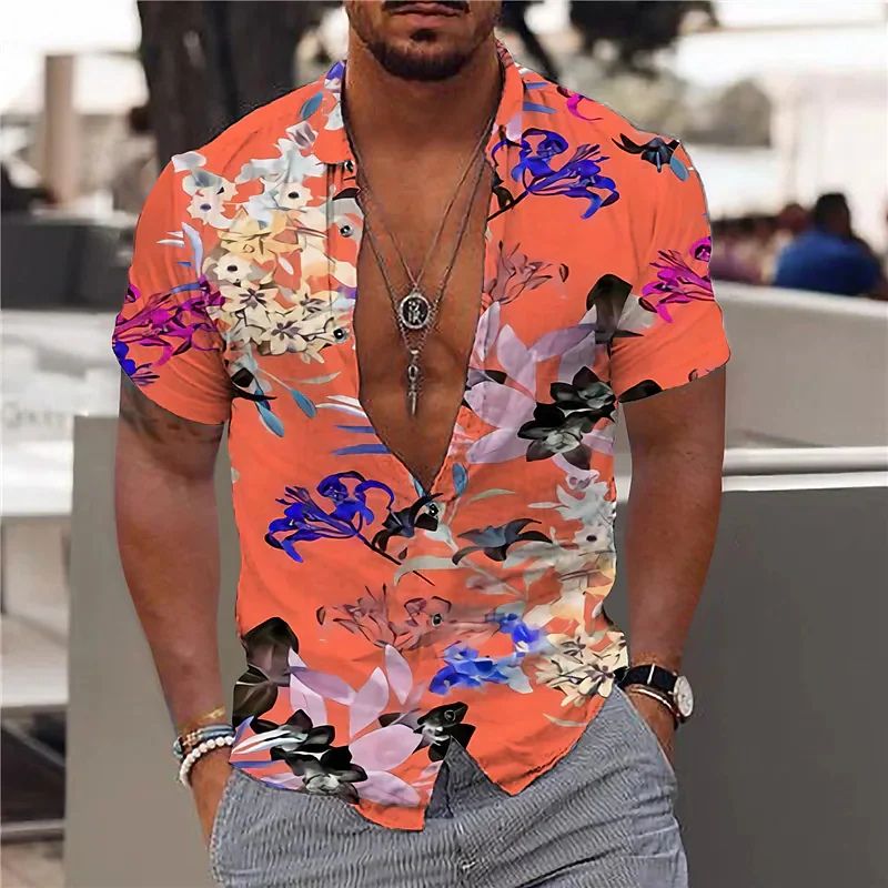 Polo homme – Coupe slim – Tissu respirant – Manches courtes – Imprimé floral
