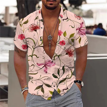Polo homme – Coupe slim – Tissu respirant – Manches courtes – Imprimé floral