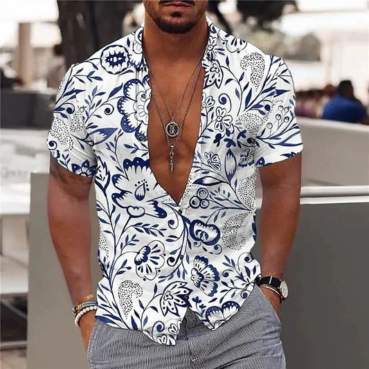 Polo homme – Coupe slim – Tissu respirant – Manches courtes – Imprimé floral
