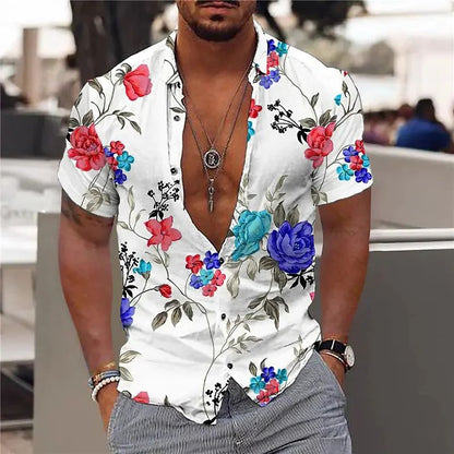Polo homme – Coupe slim – Tissu respirant – Manches courtes – Imprimé floral